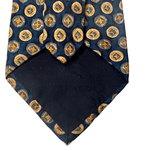 Burberrys of London Vintage Blue Yellow Gold Medallion Print 100% Silk Neck Tie - Picture 5 of 7